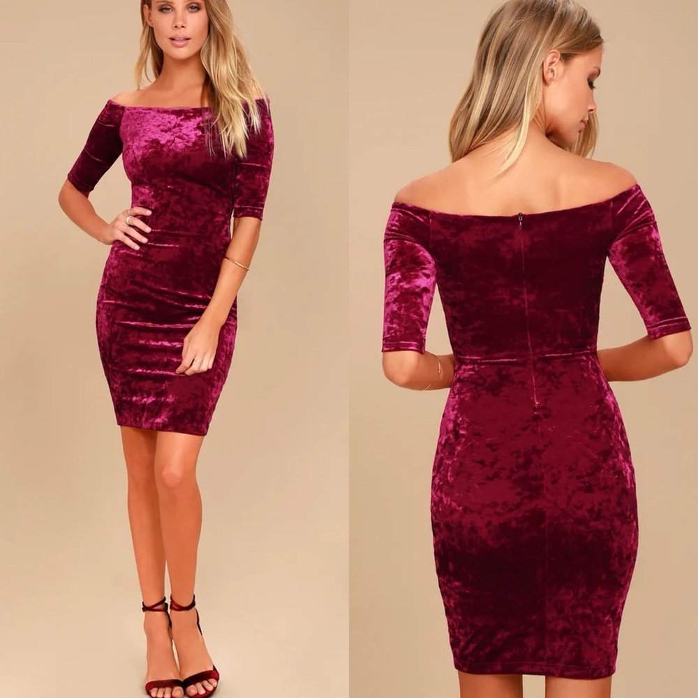 Lulus | Wrapped Up In You Burgundy Velvet Off-the-Shoulder Dress